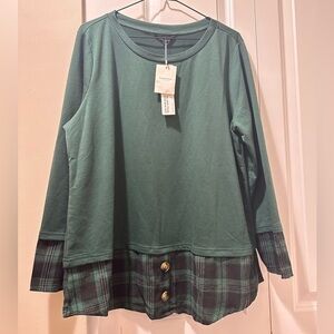 BloomChic Size L Round Neck Plaid Patchwork Heather T-shirt - us 12